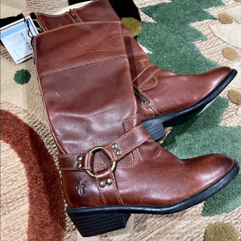 Little Girls “Small Frye Cowgirl Boots” brown leather NWOB, NWT size 13.5